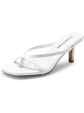 DREAM PAIRS Women's White Flip Flops Kitten Low Heels Open Square Toe Heels